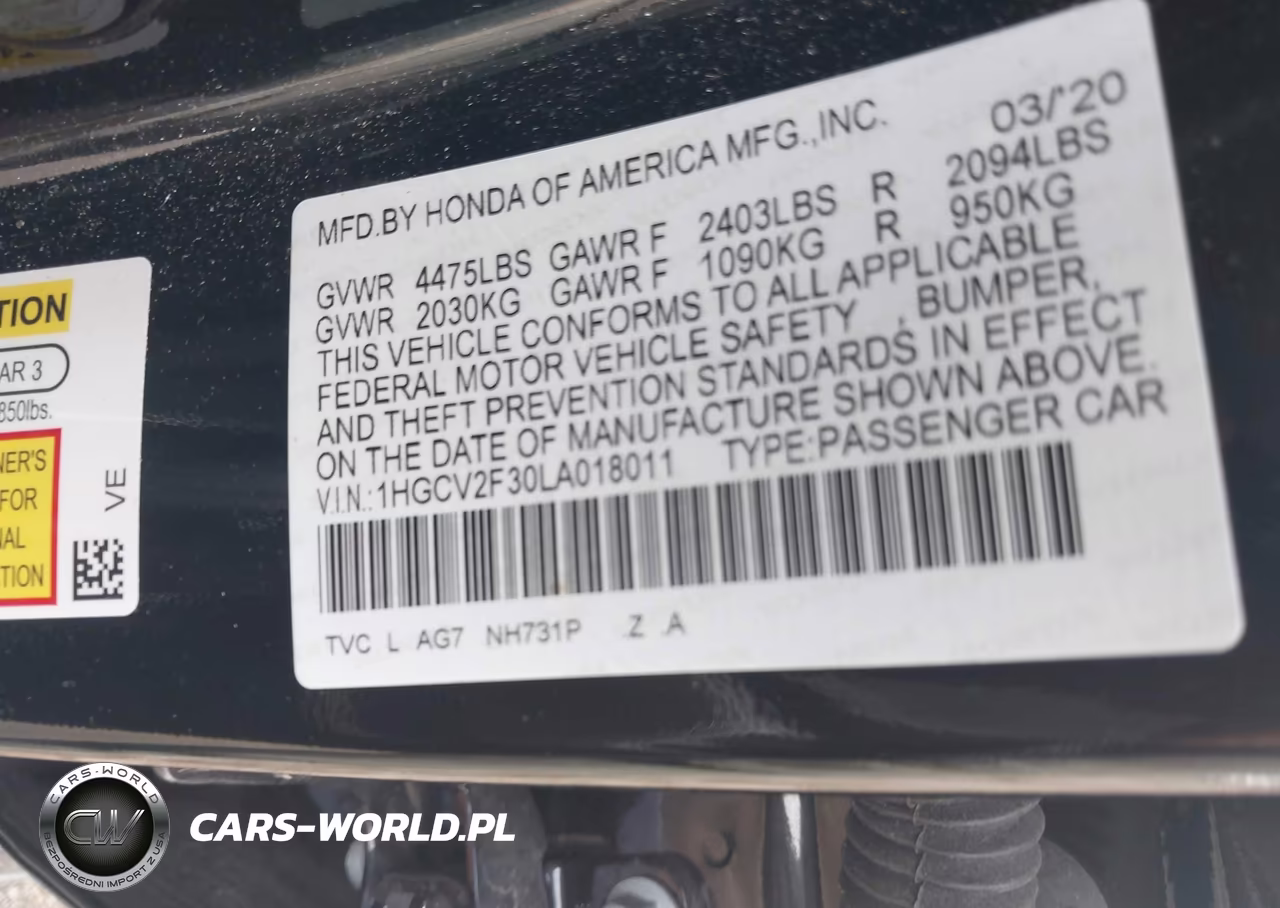 2020 Honda Accord Sport 2.0T VIN:1HGCV2F30LA018011 - 9