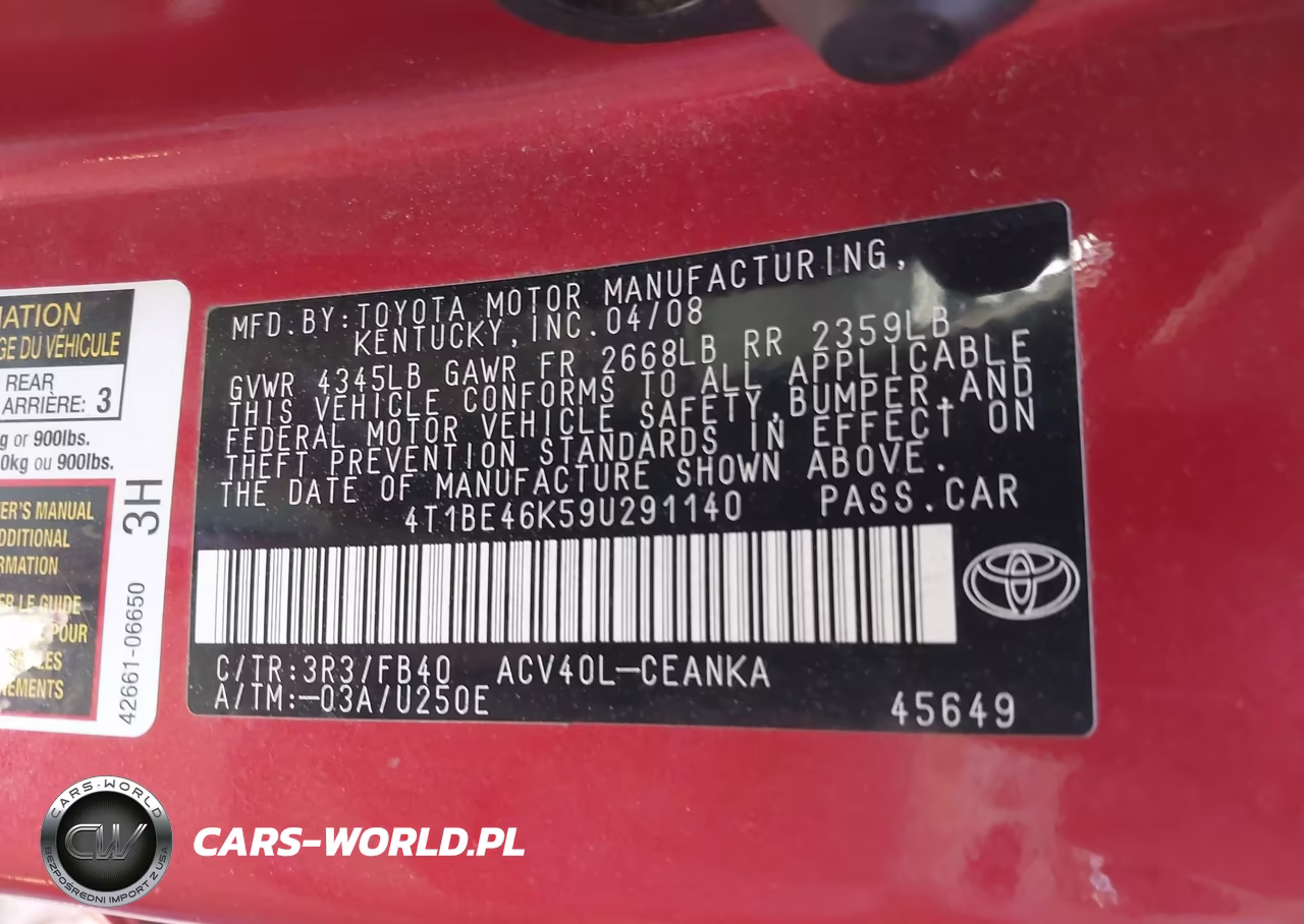 2009 Toyota Camry Le VIN:4T1BE46K59U291140 - 9