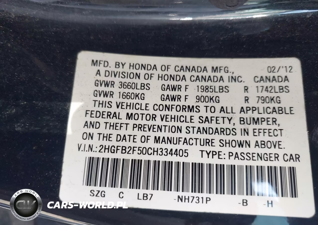 2012 Honda Civic Lx VIN:2HGFB2F50CH334405 - 9