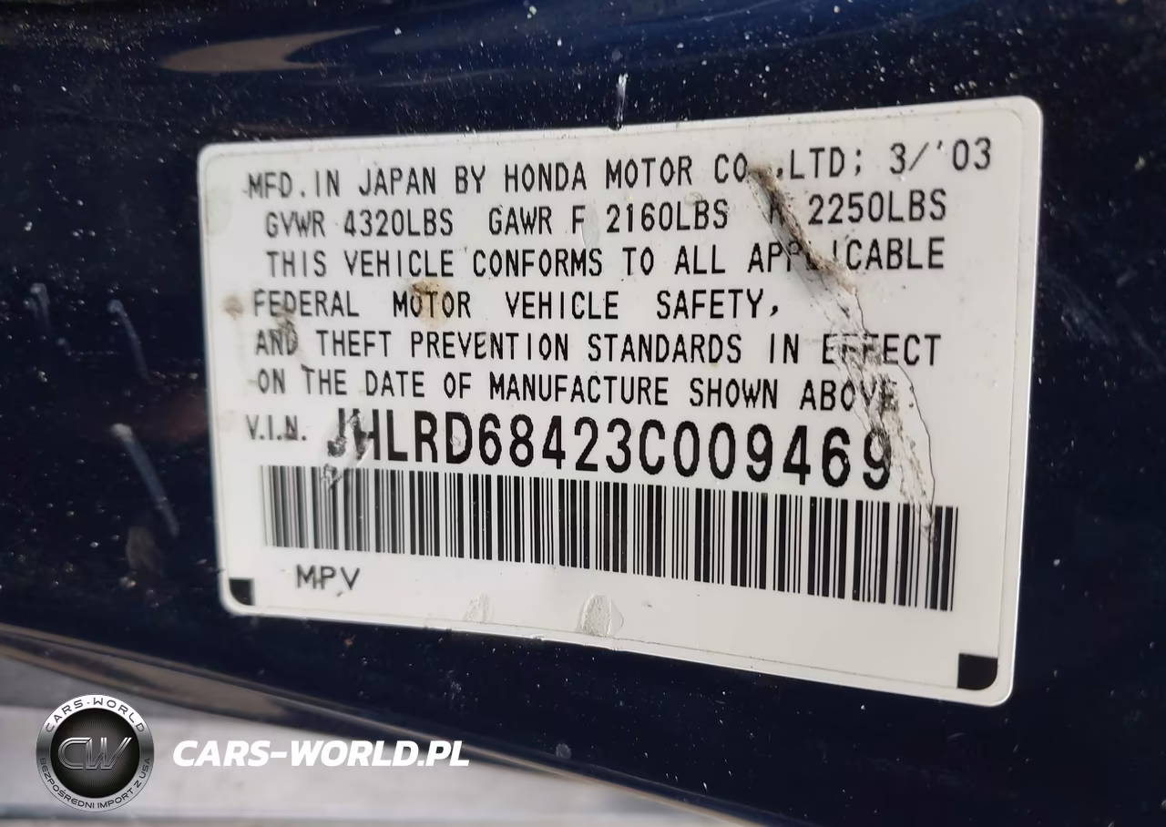2003 Honda Cr-V Lx VIN:JHLRD68423C009469 - 9