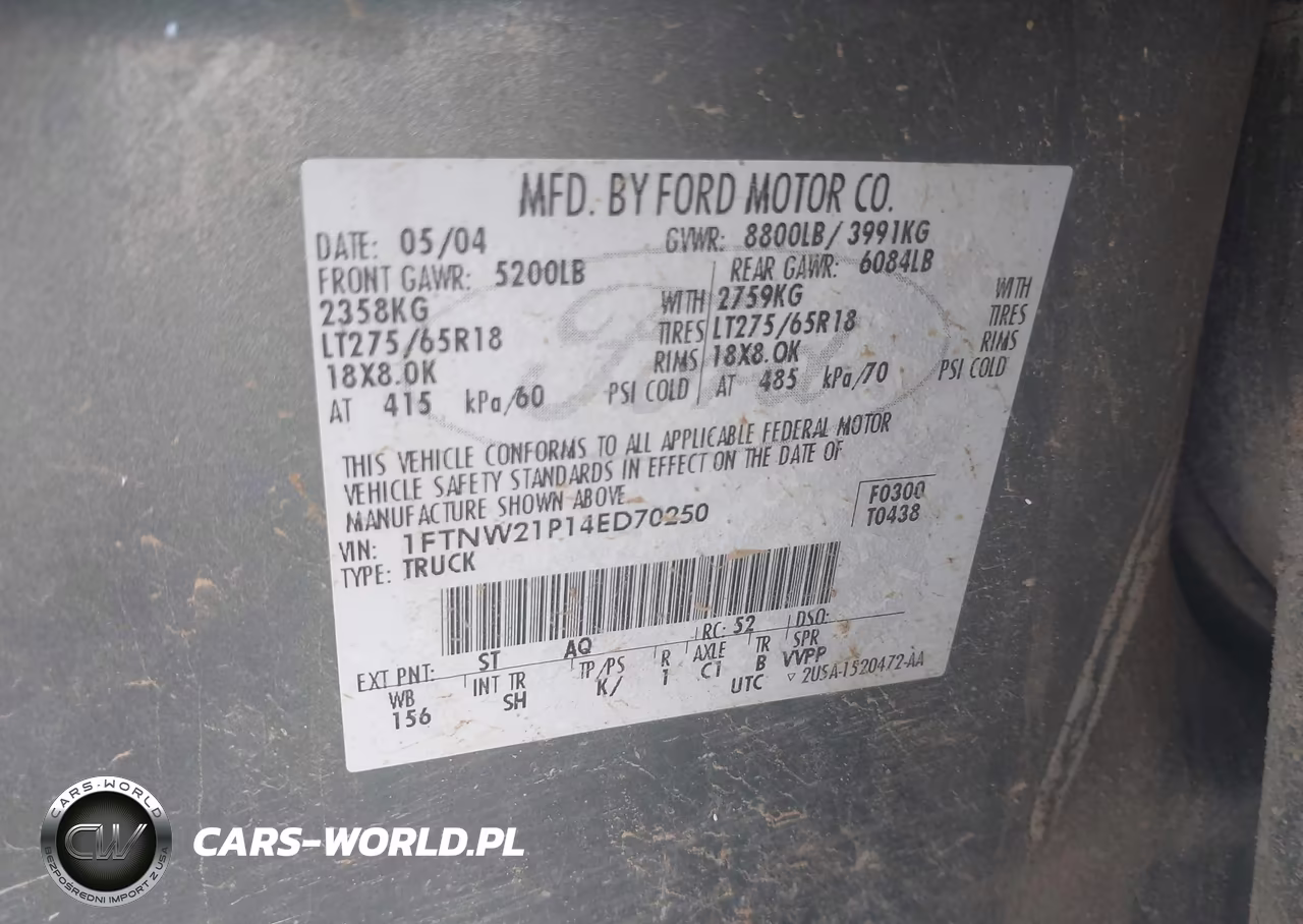 2004 Ford F-250 VIN:1FTNW21P14ED70250 - 9