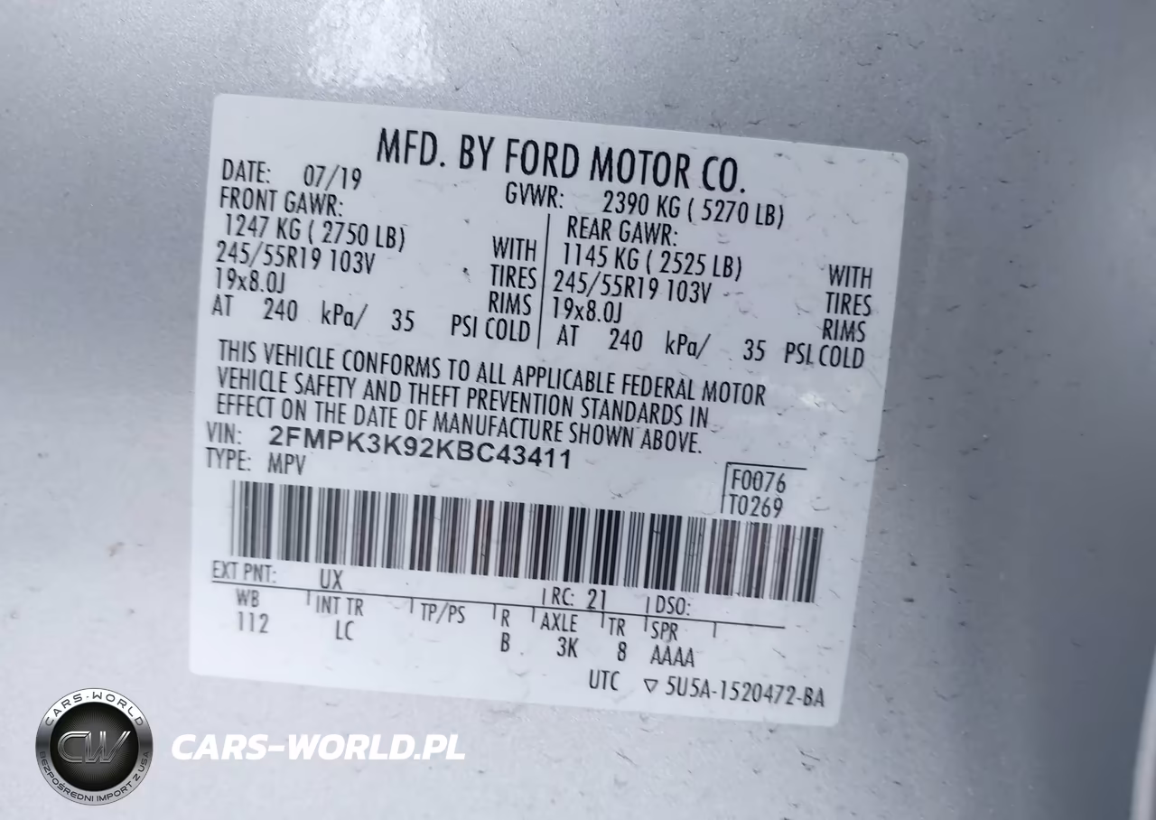 2019 Ford Edge Titanium VIN:2FMPK3K92KBC43411 - 9