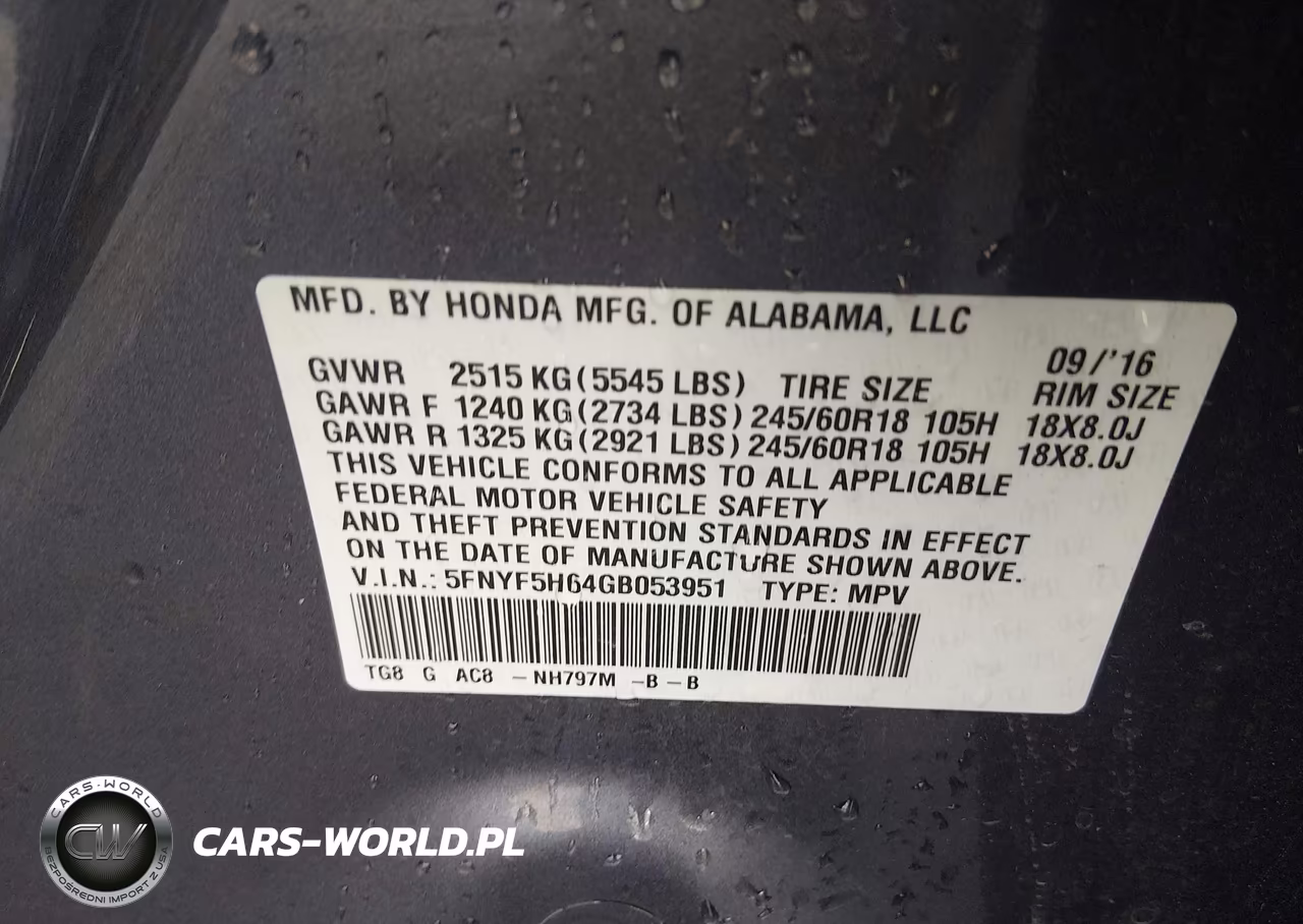 2016 Honda Pilot Ex-L VIN:5FNYF5H64GB053951 - 9