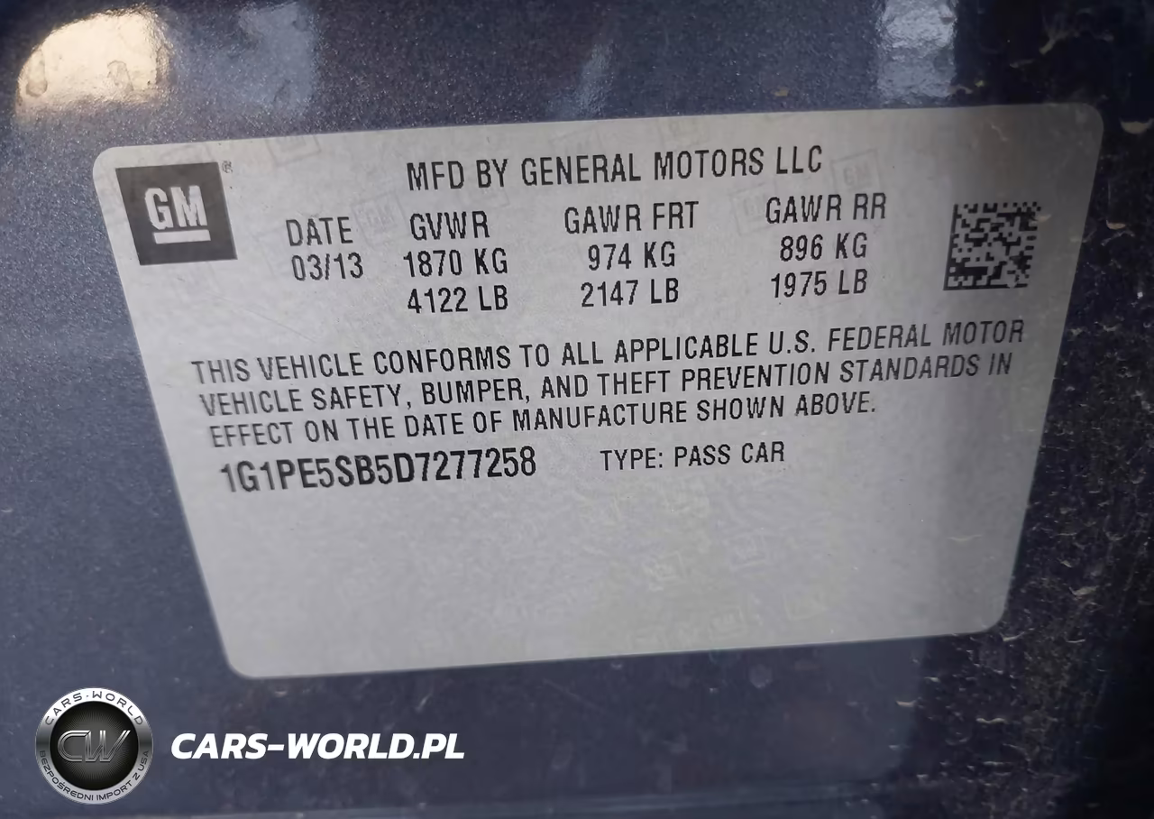 2013 Chevrolet Cruze 2Lt Auto VIN:1G1PE5SB5D7277258 - 9