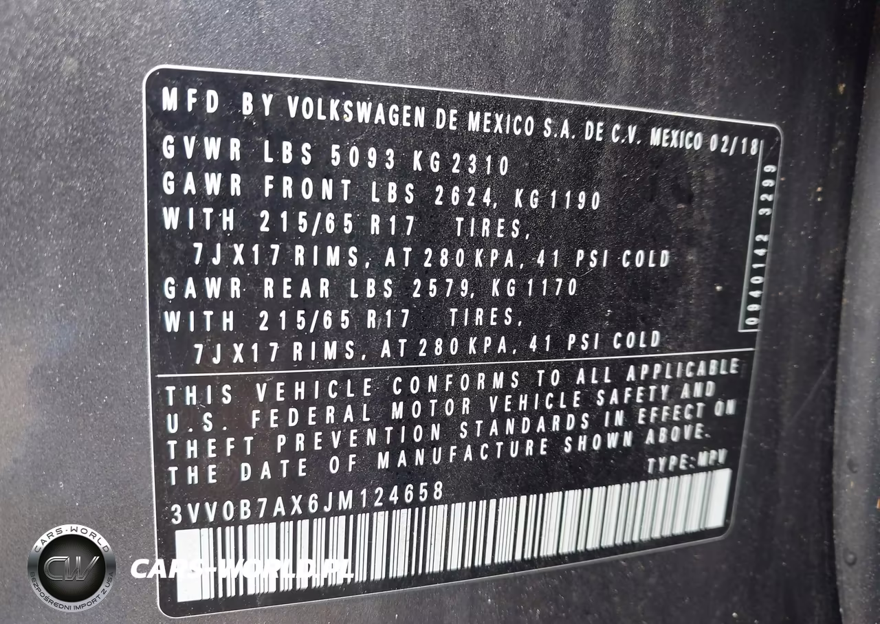 2018 Volkswagen Tiguan 2.0T S VIN:3VV0B7AX6JM124658 - 9