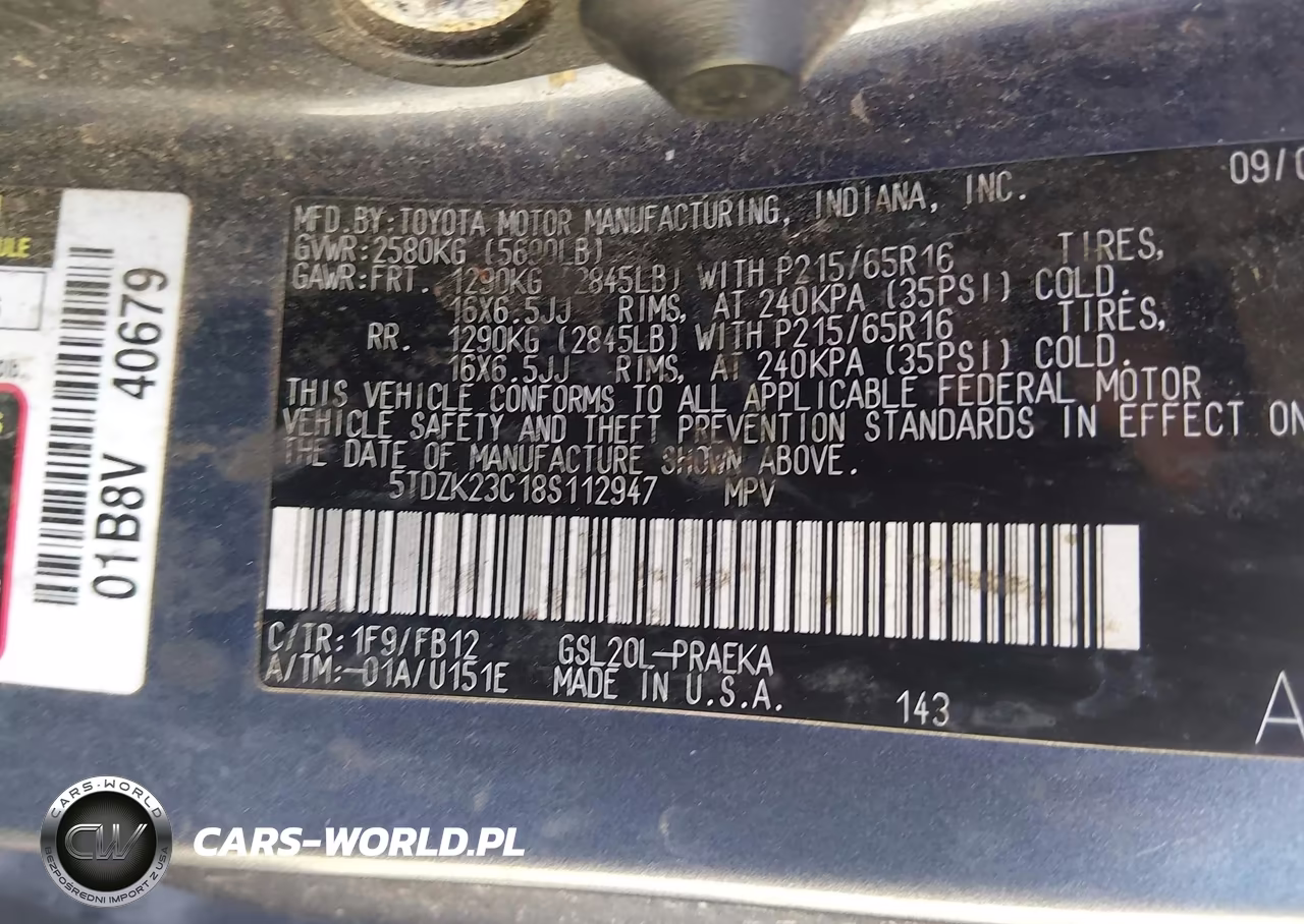 2008 Toyota Sienna Ce VIN:5TDZK23C18S112947 - 9