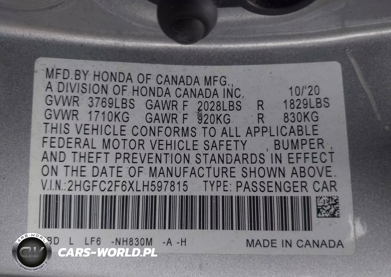 2020 Honda Civic Lx VIN:2HGFC2F6XLH597815 - 9