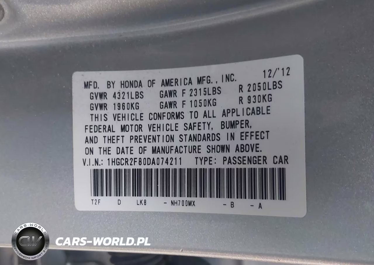 2013 Honda Accord Ex-L VIN:1HGCR2F80DA074211 - 9