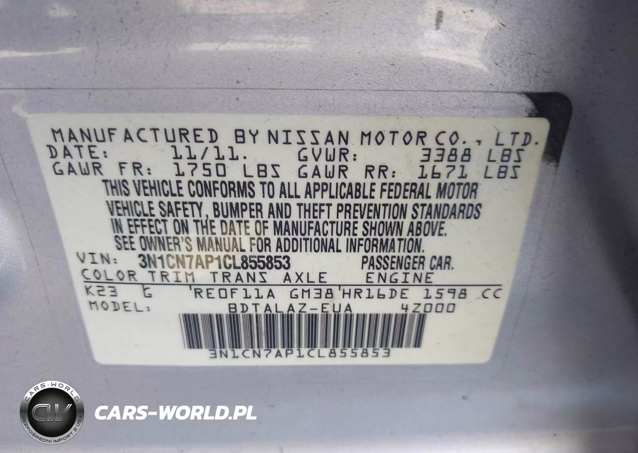 2012 Nissan Versa 1.6 S VIN:3N1CN7AP1CL855853 - 9