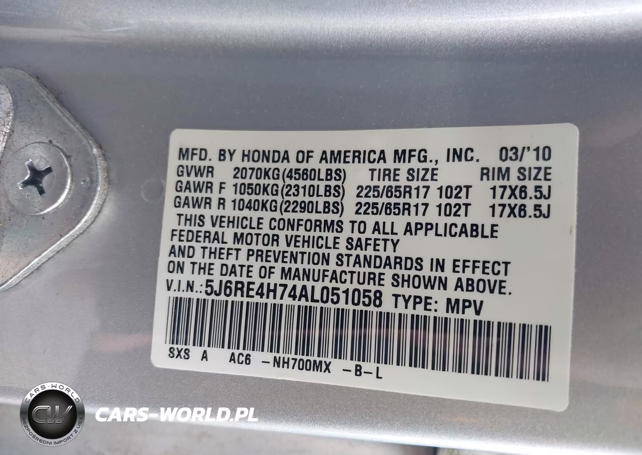 2010 Honda Cr-V Ex-L VIN:5J6RE4H74AL051058 - 9