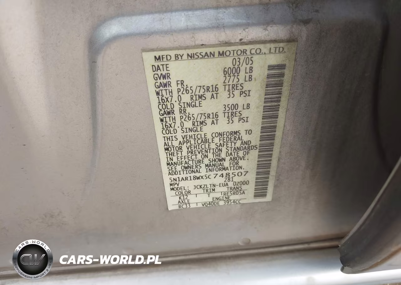 2005 Nissan Pathfinder Se Off-Road VIN:5N1AR18WX5C748507 - 9