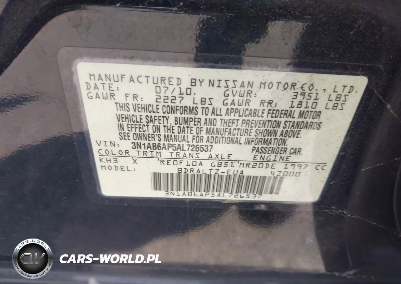 2010 Nissan Sentra 2.0Sr VIN:3N1AB6AP5AL726537 - 9