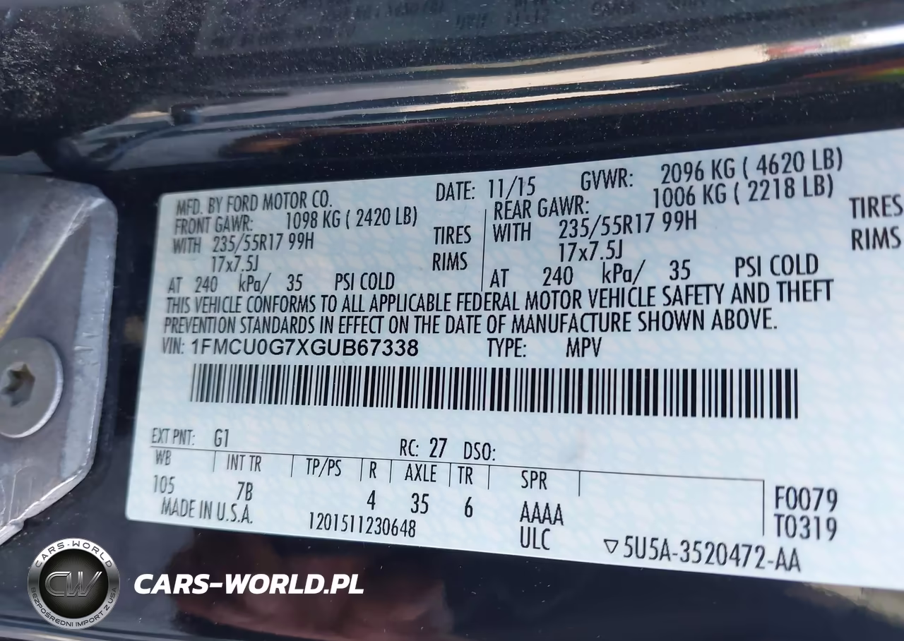 2016 Ford Escape Se VIN:1FMCU0G7XGUB67338 - 9