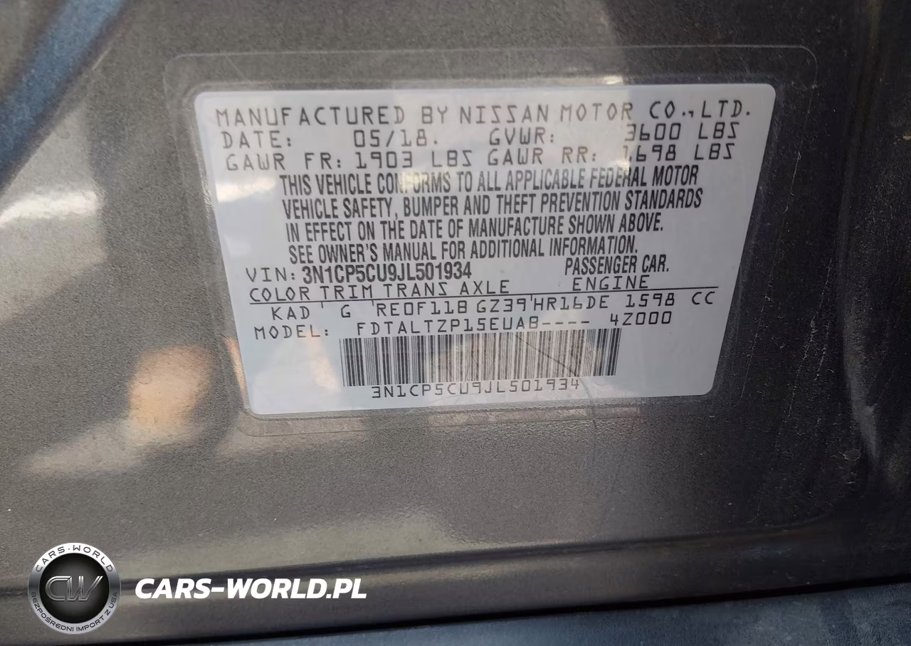 2018 Nissan Kicks Sr VIN:3N1CP5CU9JL501934 - 9
