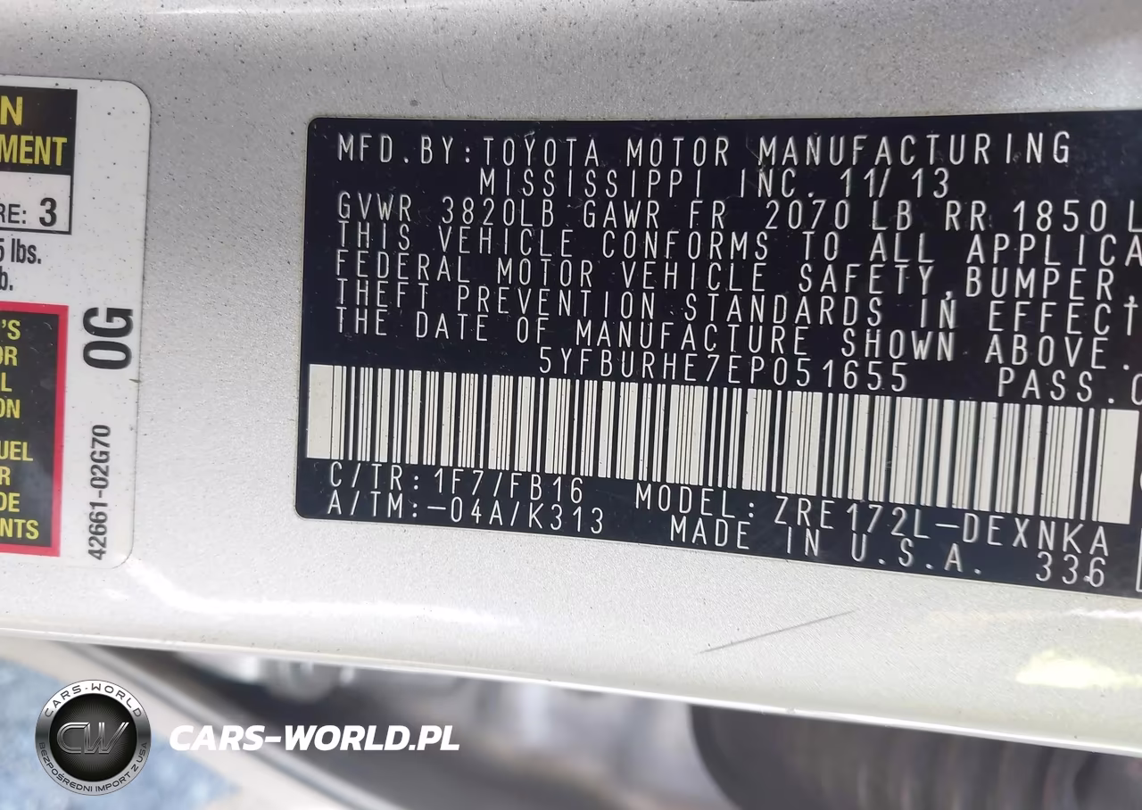 2014 Toyota Corolla Le Plus VIN:5YFBURHE7EP051655 - 9