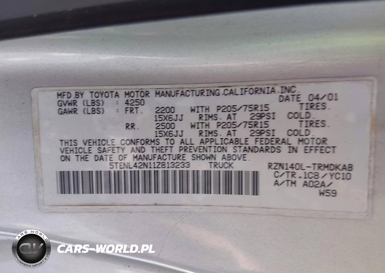 2001 Toyota Tacoma VIN:5TENL42N11Z813233 - 9