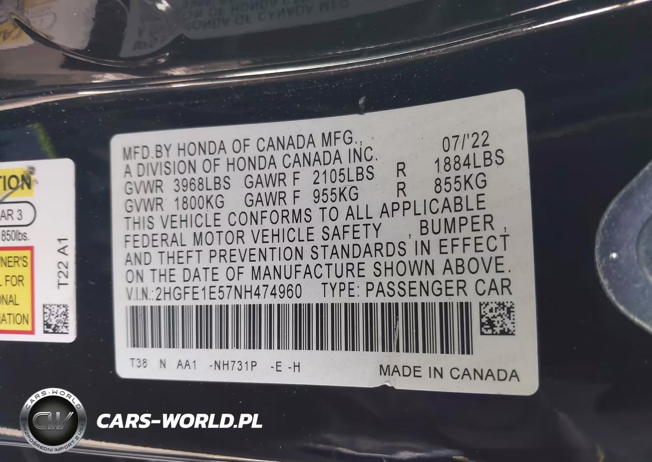 2022 Honda Civic Si Sedan VIN:2HGFE1E57NH474960 - 9