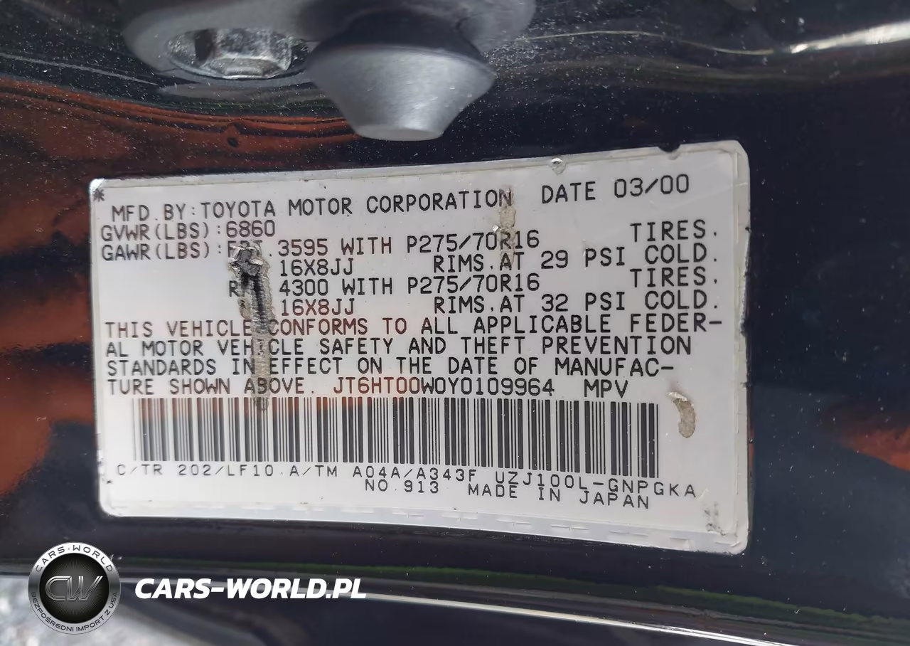 2000 Lexus Lx 470 VIN:JT6HT00W0Y0109964 - 9
