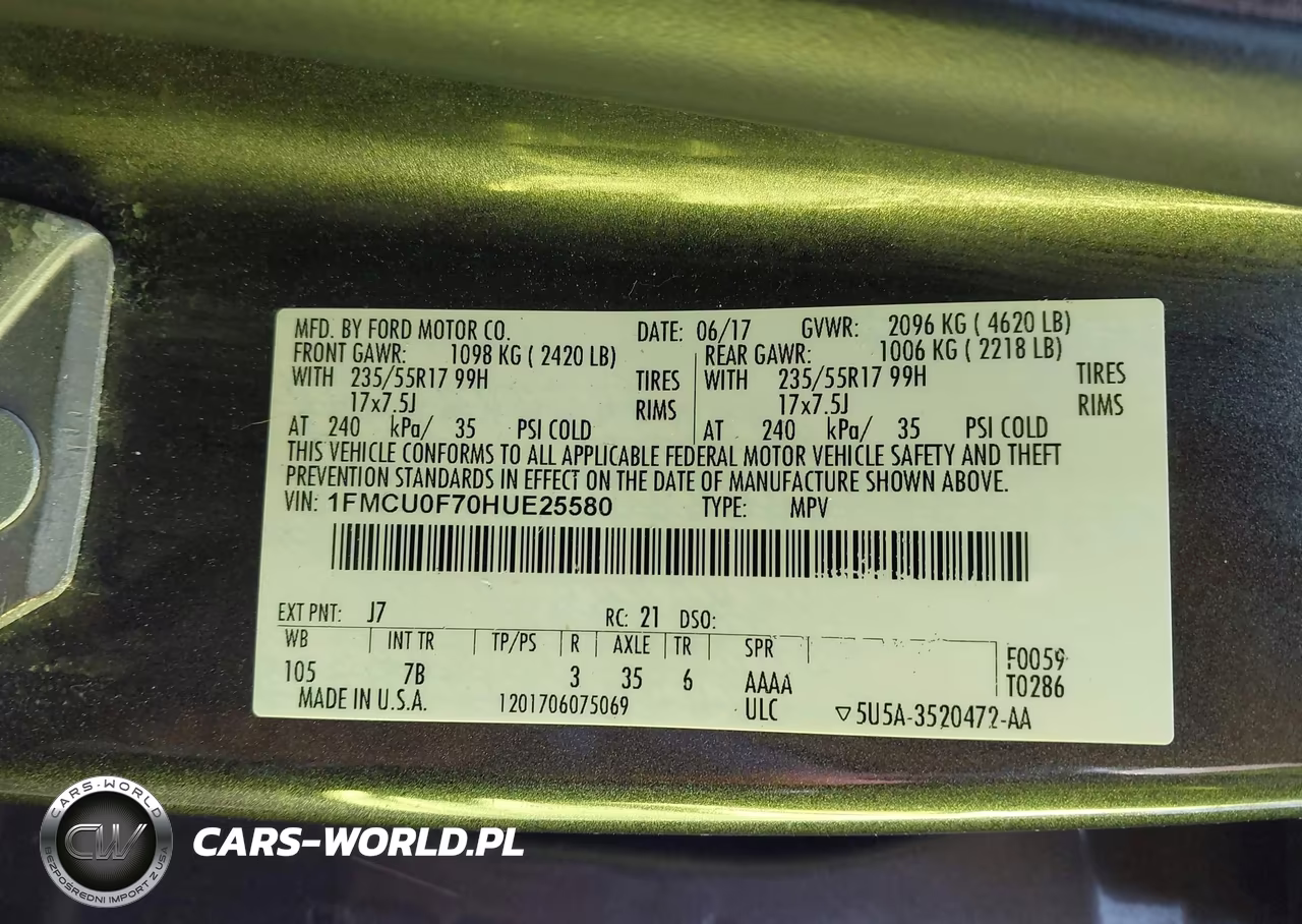 2017 Ford Escape S VIN:1FMCU0F70HUE25580 - 9