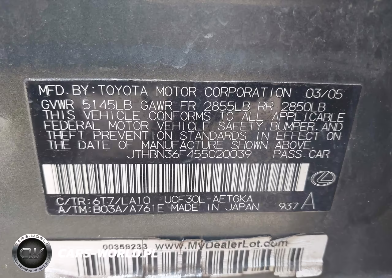 2005 Lexus Ls 430 VIN:JTHBN36F455020039 - 9