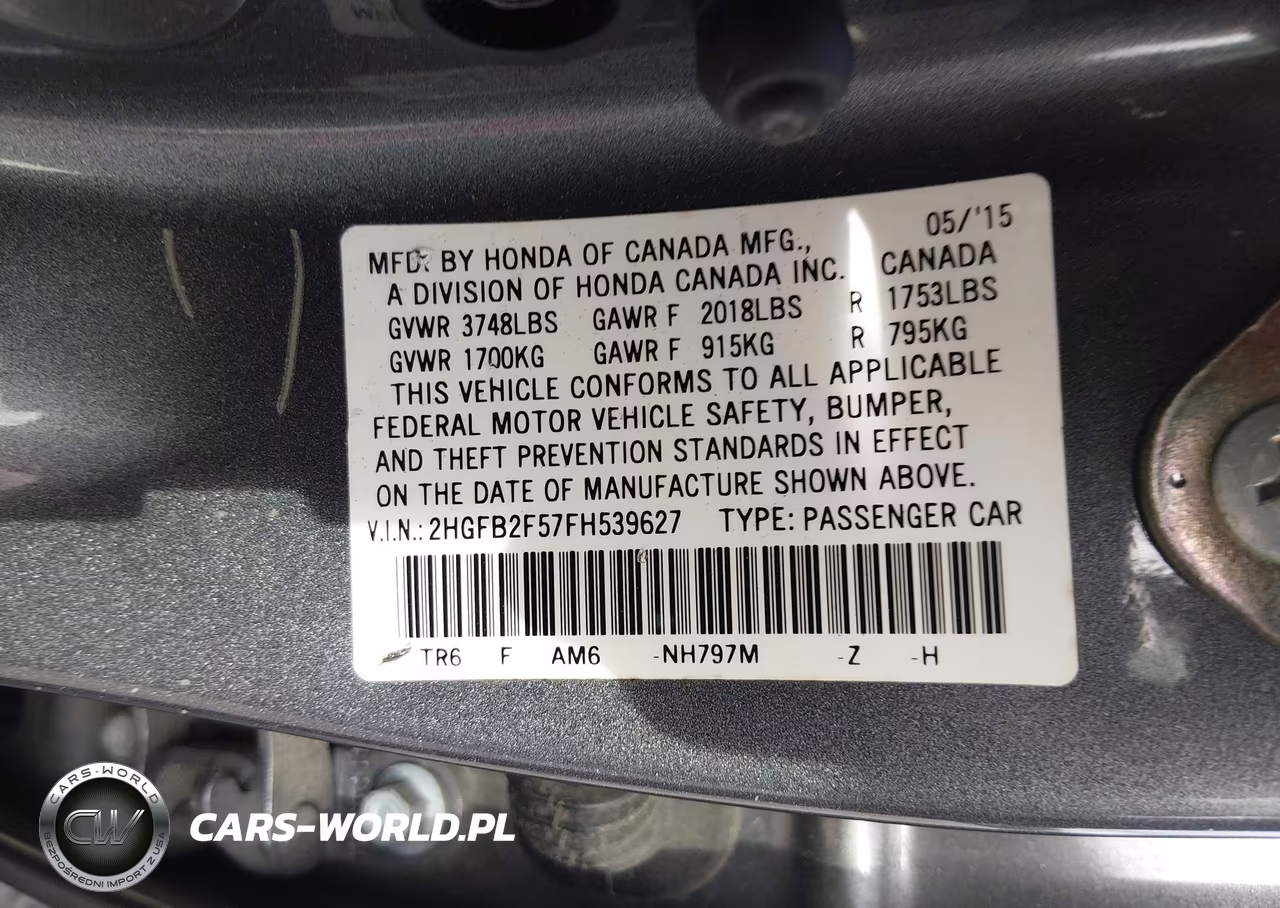 2015 Honda Civic Lx VIN:2HGFB2F57FH539627 - 9