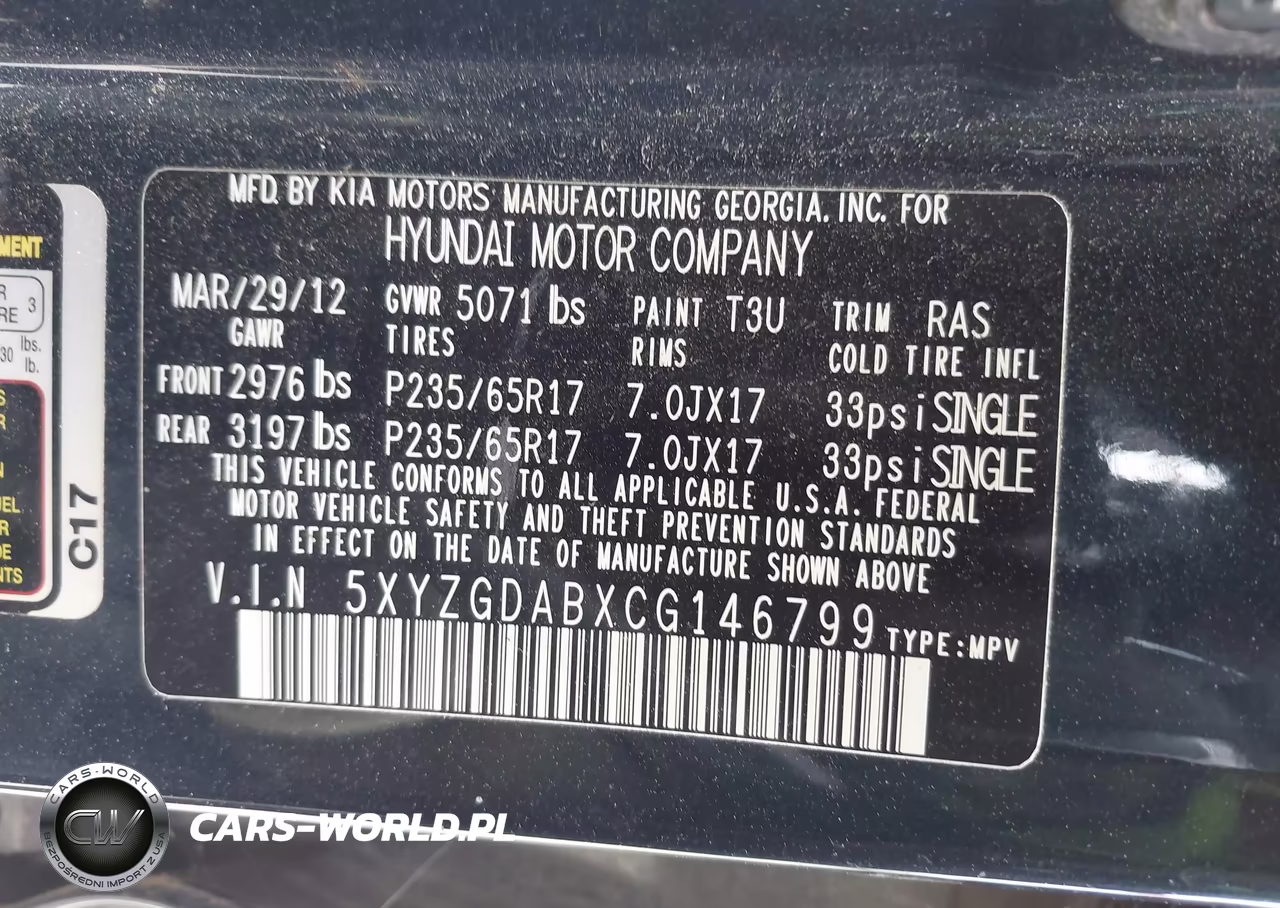 2012 Hyundai Santa Fe Gls VIN:5XYZGDABXCG146799 - 9