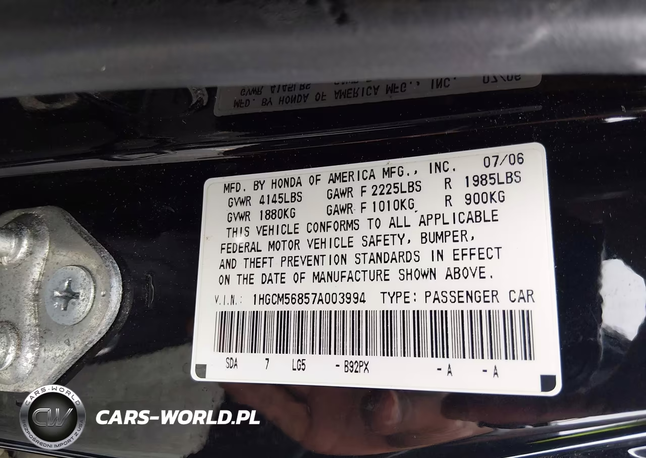 2007 Honda Accord 2.4 Ex VIN:1HGCM56857A003994 - 9
