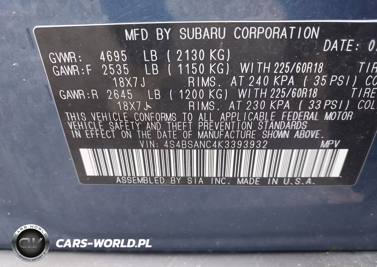 2019 Subaru Outback 2.5I Limited VIN:4S4BSANC4K3393932 - 9
