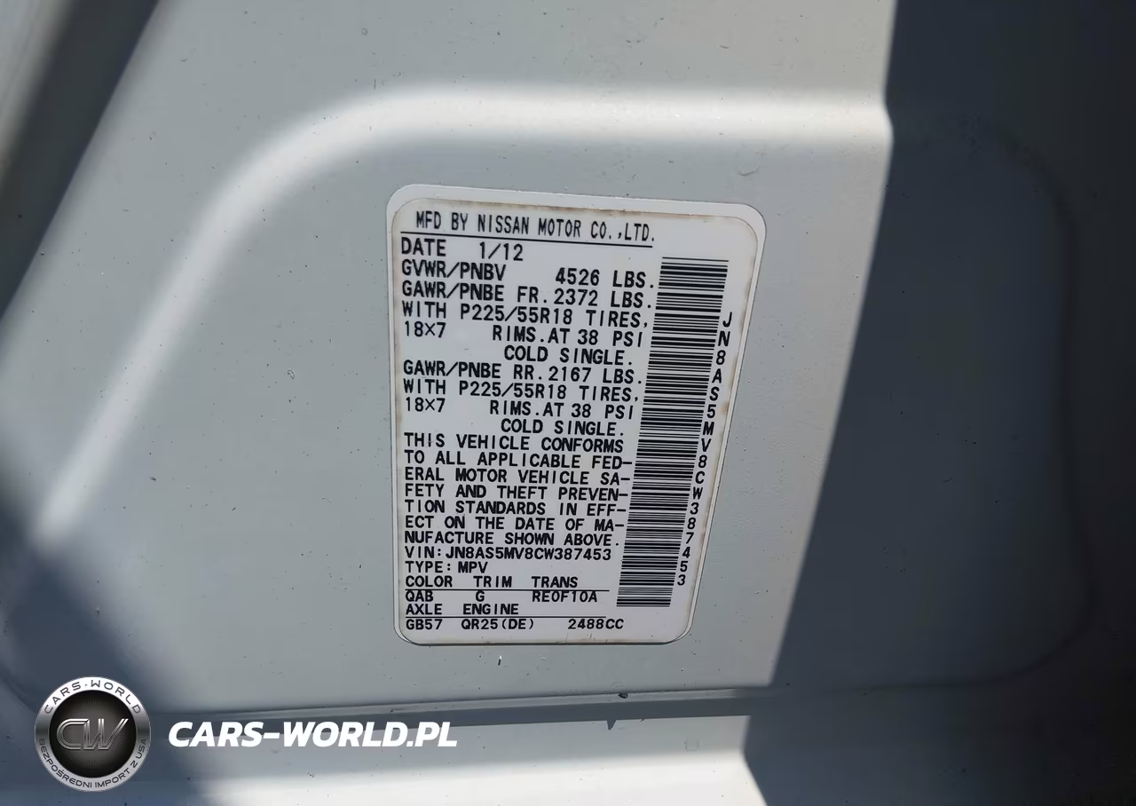 2012 Nissan Rogue Sv W-Sl Pkg VIN:JN8AS5MV8CW387453 - 9