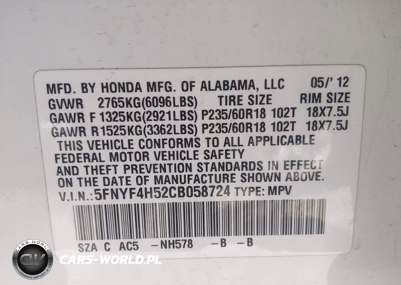 2012 Honda Pilot Ex-L VIN:5FNYF4H52CB058724 - 9