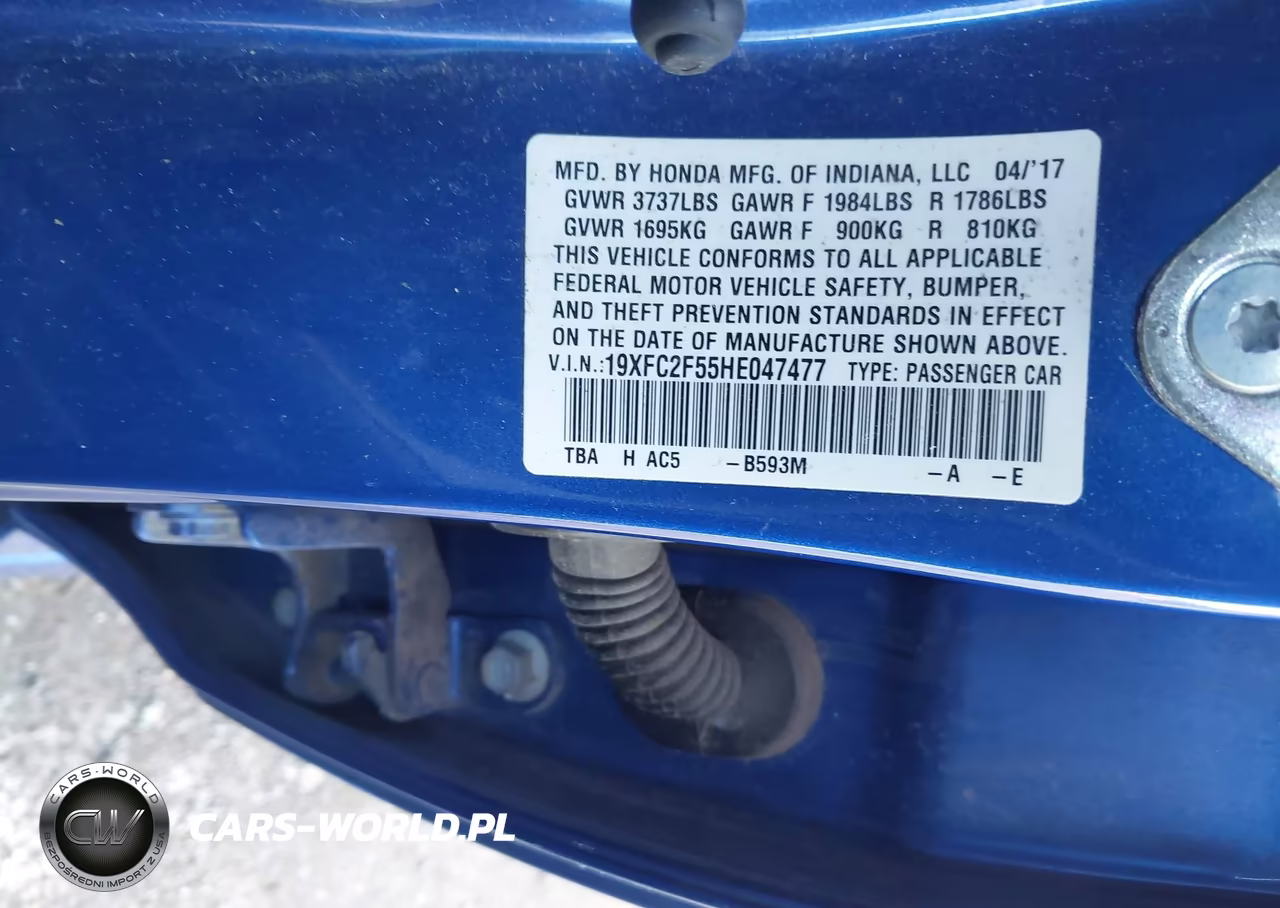 2017 Honda Civic Lx VIN:19XFC2F55HE047477 - 9