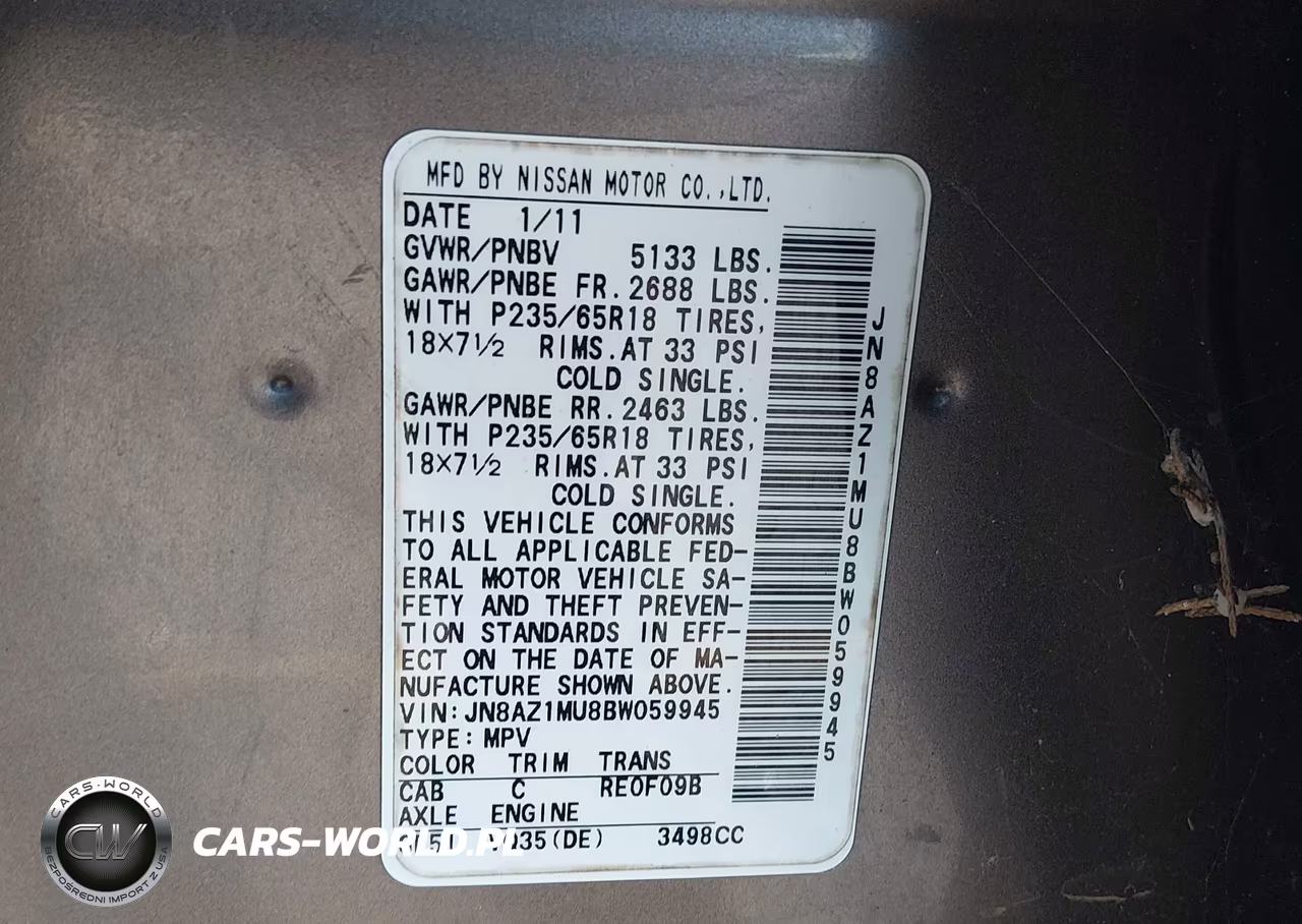 2011 Nissan Murano S VIN:JN8AZ1MU8BW059945 - 9