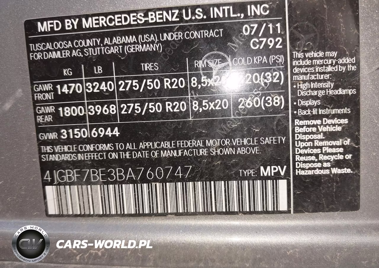 2011 Mercedes-Benz Gl 450 4Matic VIN:4JGBF7BE3BA760747 - 9