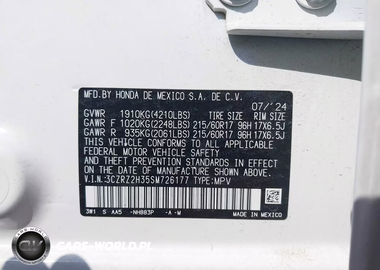 2025 Honda Hr-V Awd Lx VIN:3CZRZ2H35SM726177 - 9