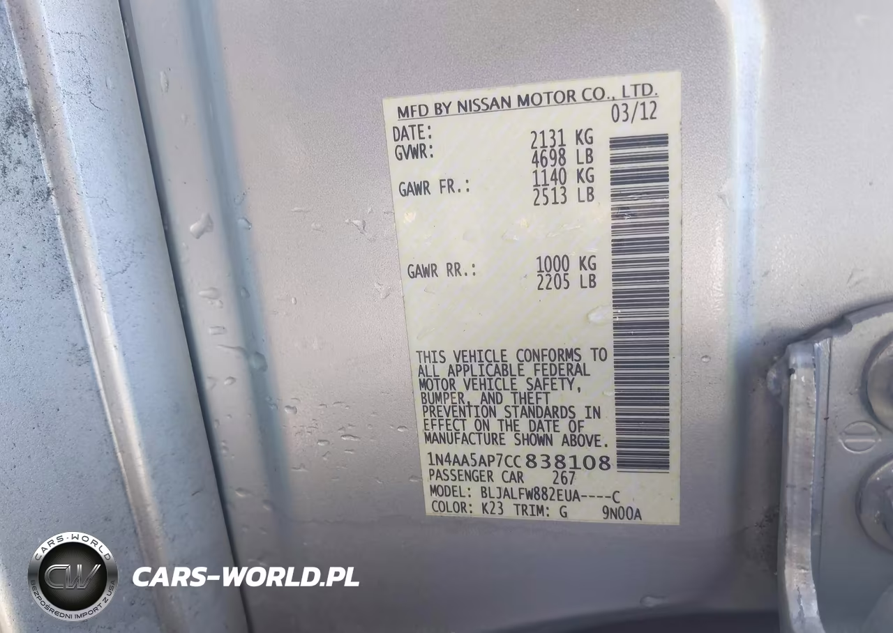 2012 Nissan Maxima 3.5 Sv VIN:1N4AA5AP7CC838108 - 9
