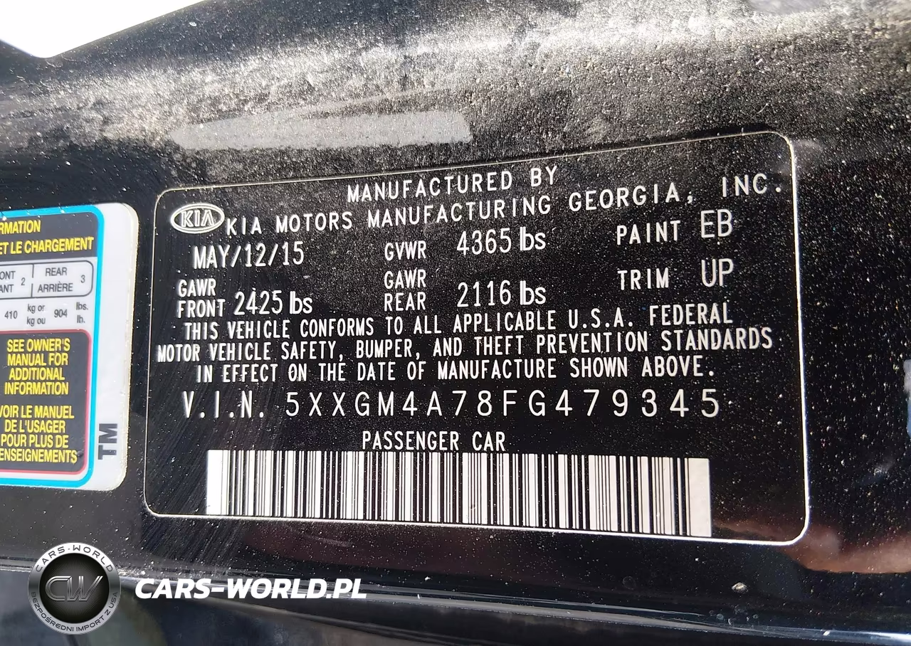 2015 Kia Optima Lx VIN:5XXGM4A78FG479345 - 9