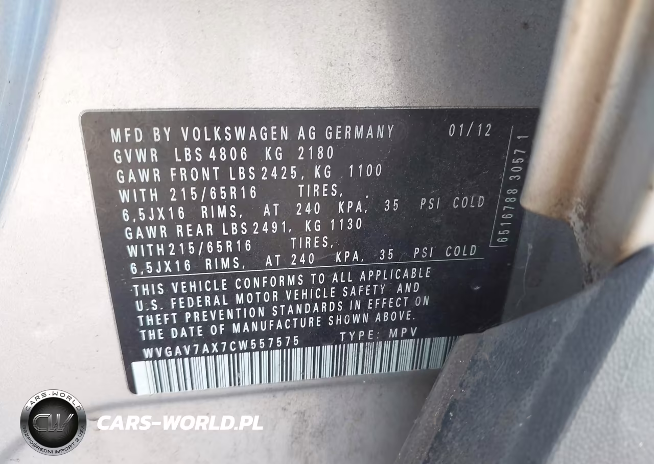 2012 Volkswagen Tiguan S VIN:WVGAV7AX7CW557575 - 9