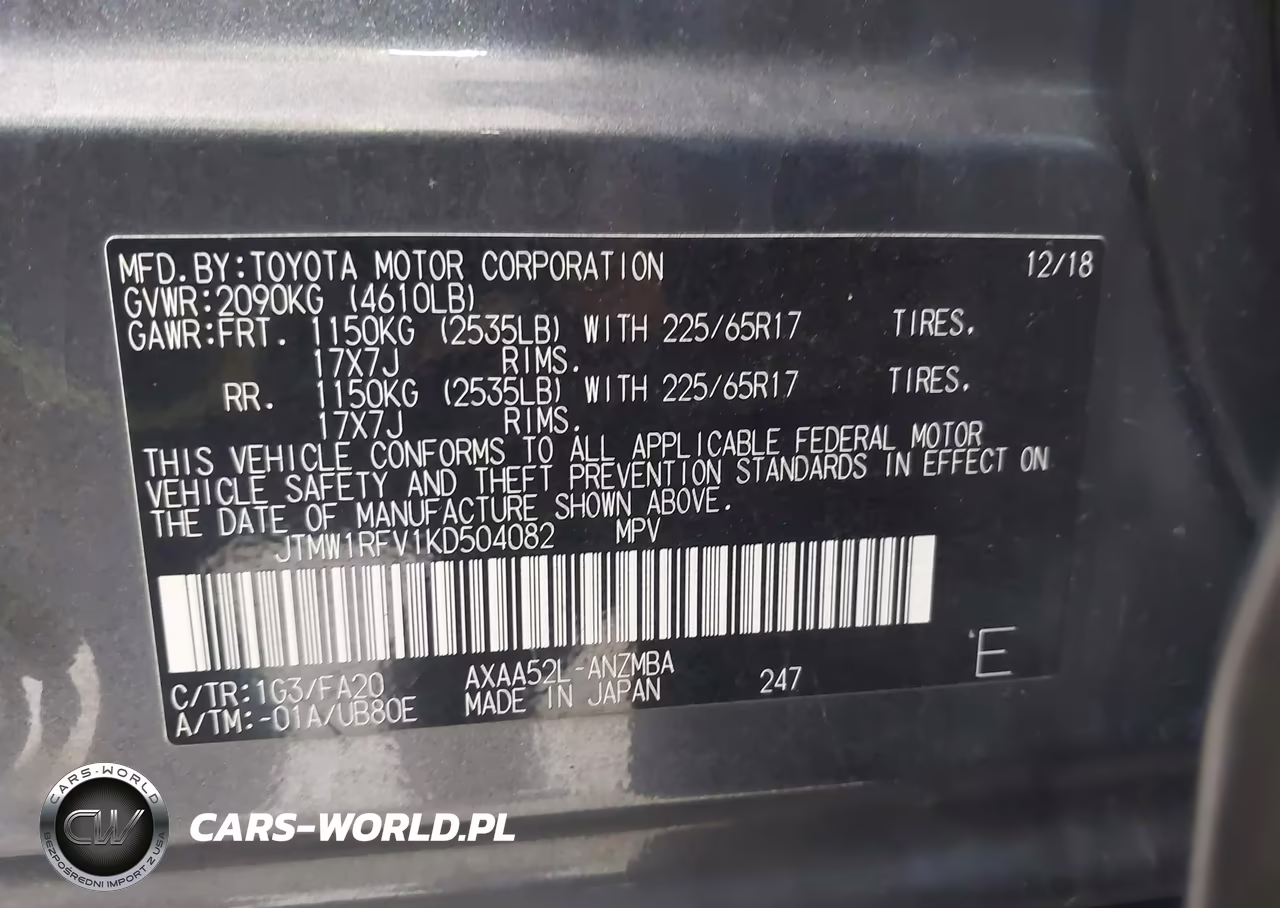 2019 Toyota Rav4 Xle VIN:JTMW1RFV1KD504082 - 9
