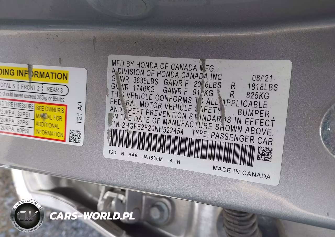 2022 Honda Civic Lx VIN:2HGFE2F20NH522454 - 9