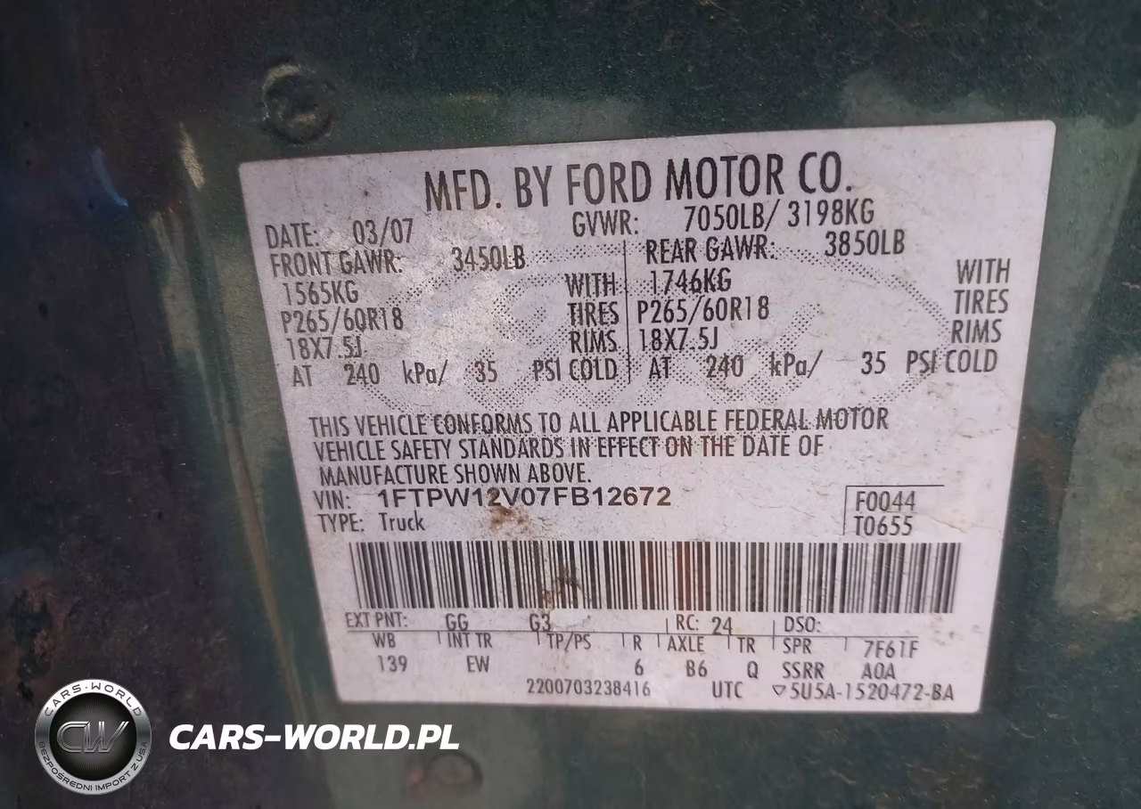 2007 Ford F-150 Lariat-Xlt VIN:1FTPW12V07FB12672 - 9