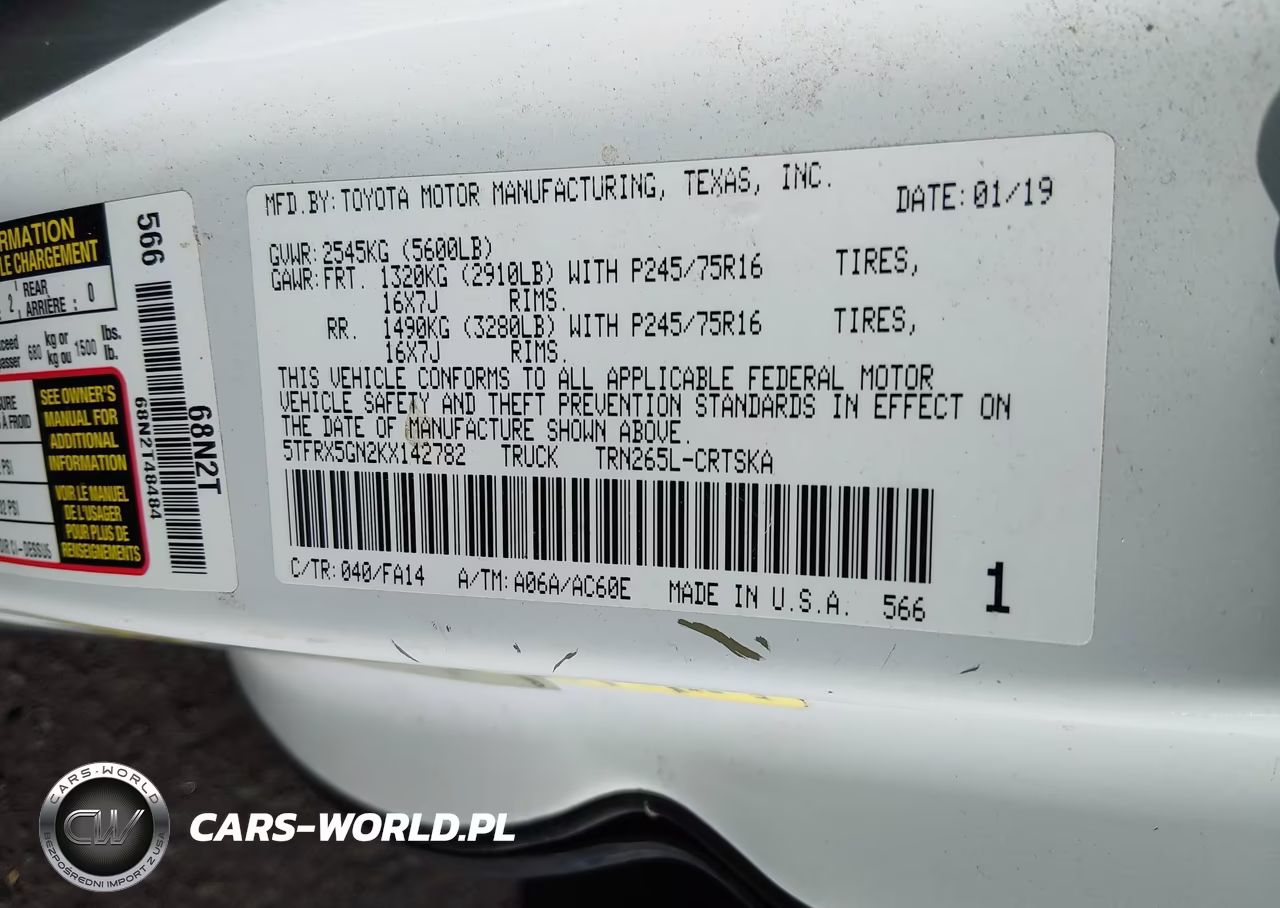 2019 Toyota Tacoma Sr VIN:5TFRX5GN2KX142782 - 9