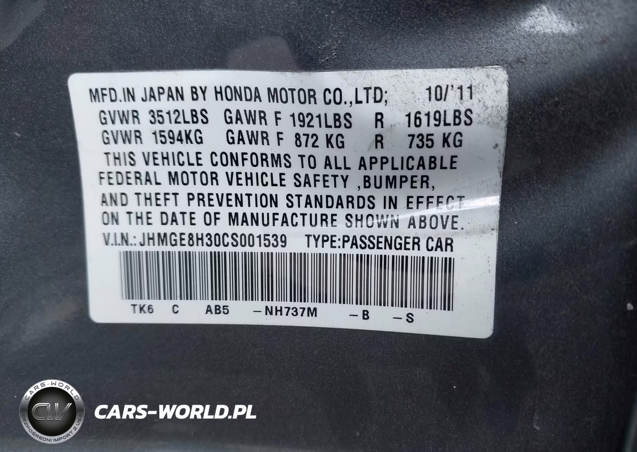 2012 Honda Fit VIN:JHMGE8H30CS001539 - 9