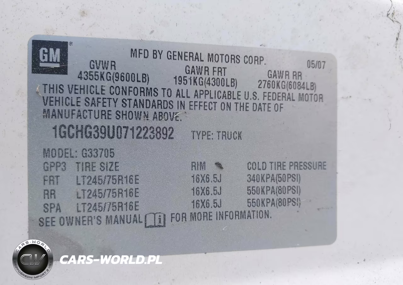 2007 Chevrolet Express Work Van VIN:1GCHG39U071223892 - 9