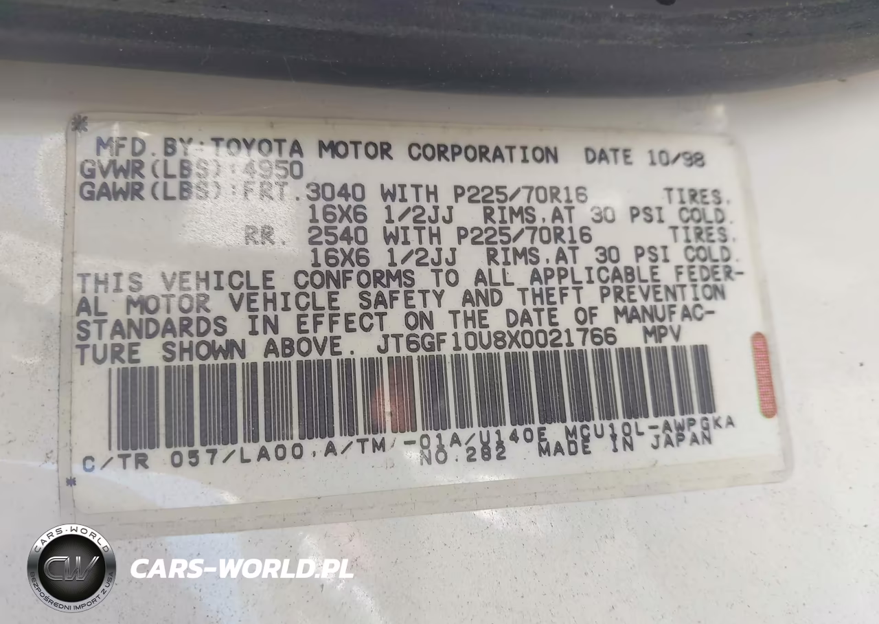 1999 Lexus Rx 300 VIN:JT6GF10U8X0021766 - 9