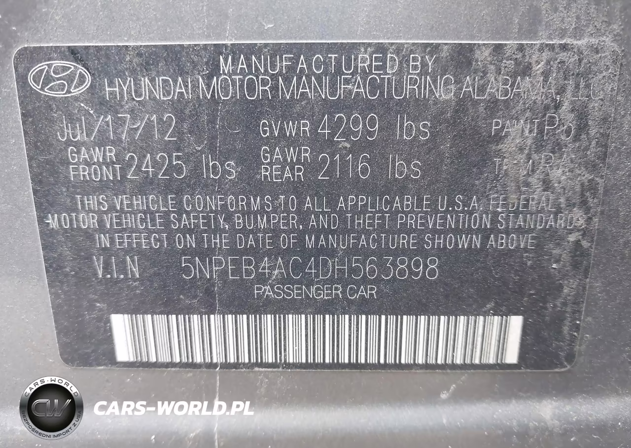 2013 Hyundai Sonata Gls VIN:5NPEB4AC4DH563898 - 9