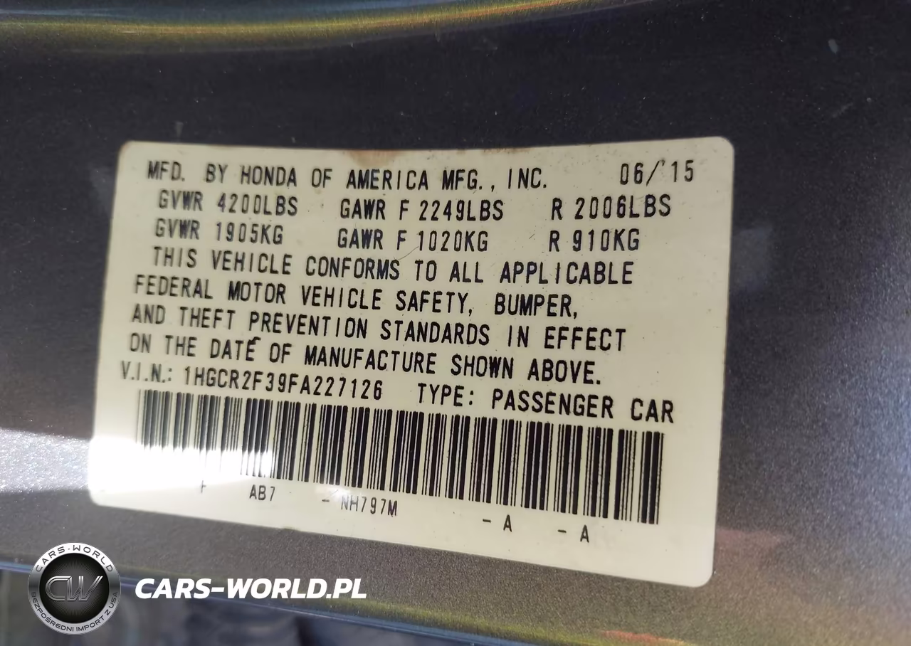 2015 Honda Accord Lx VIN:1HGCR2F39FA227126 - 9