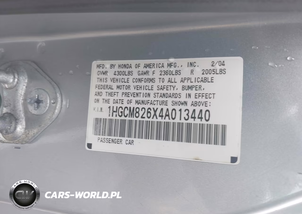 2004 Honda Accord 3.0 Ex VIN:1HGCM826X4A013440 - 9