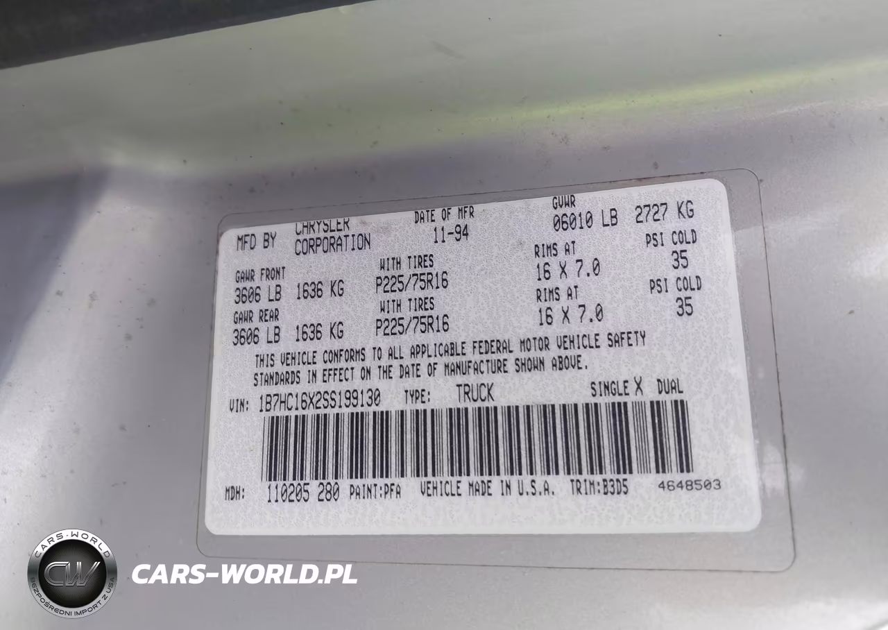 1995 Dodge Ram 1500 VIN:1B7HC16X2SS199130 - 9