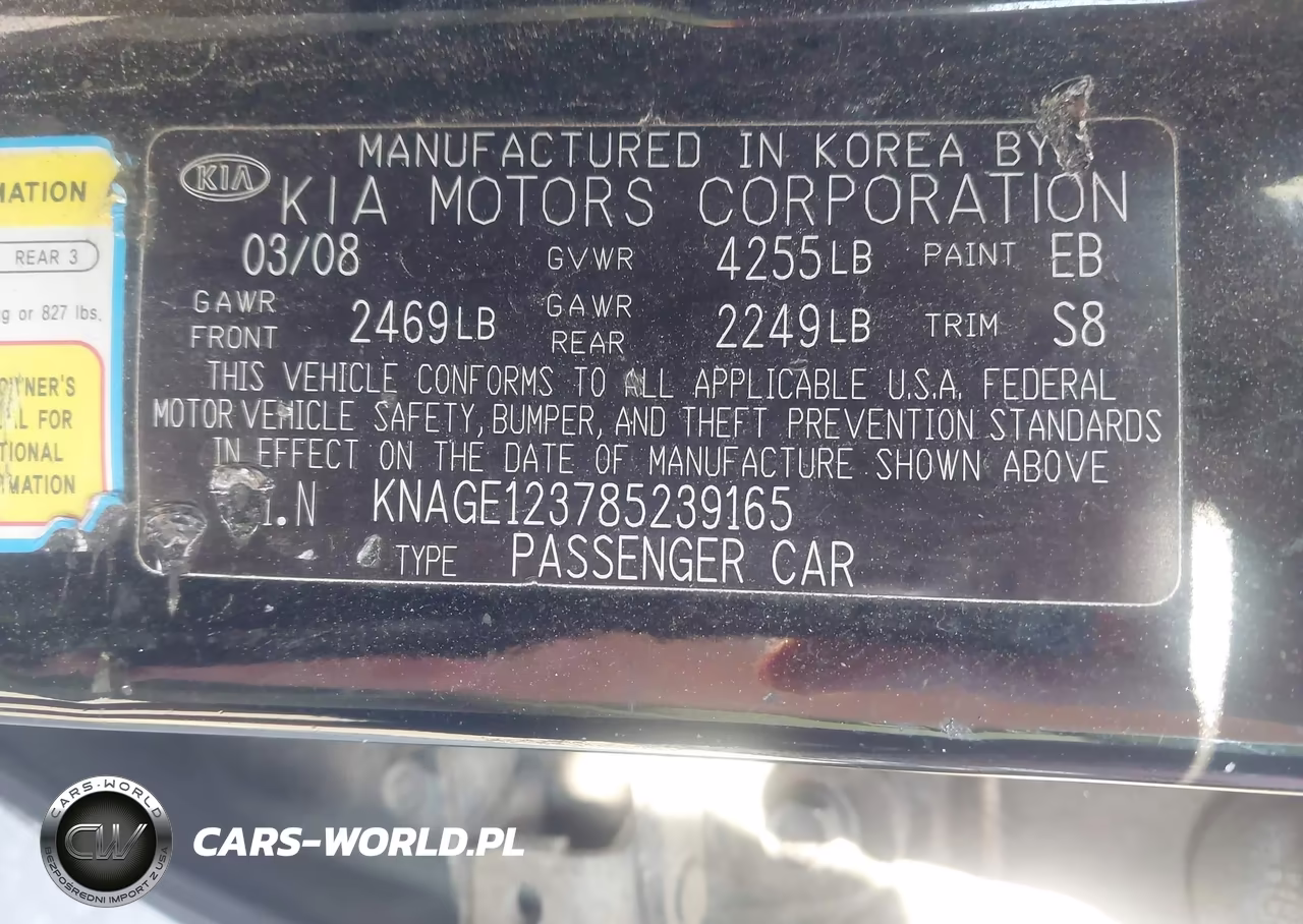 2008 Kia Optima Lx VIN:KNAGE123785239165 - 9