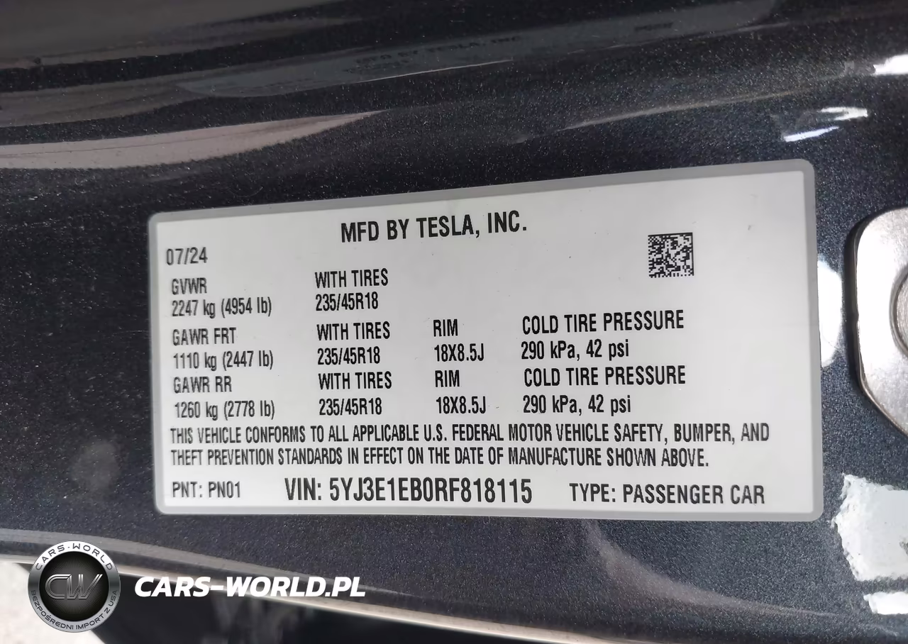 2024 Tesla Model 3 Long Range Dual Motor All-Wheel Drive VIN:5YJ3E1EB0RF818115 - 9